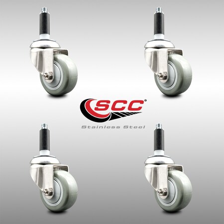 Service Caster 3.5 Inch 316SS Gray Polyurethane Swivel 3/4 Inch Expanding Stem Caster Set SCC-SS316EX20S3514-PPUB-34-4